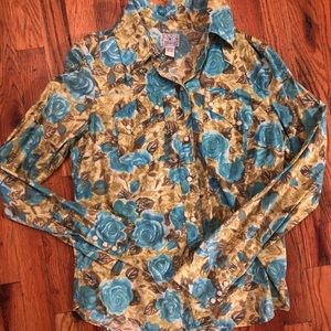 Lucky Jeans Western Style Floral Shirt Size XL